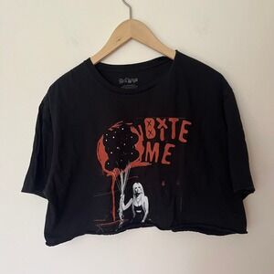 Avril Lavigne Bite Me Canada Tour 2022 Black Cropped T-Shirt Short Sleeve